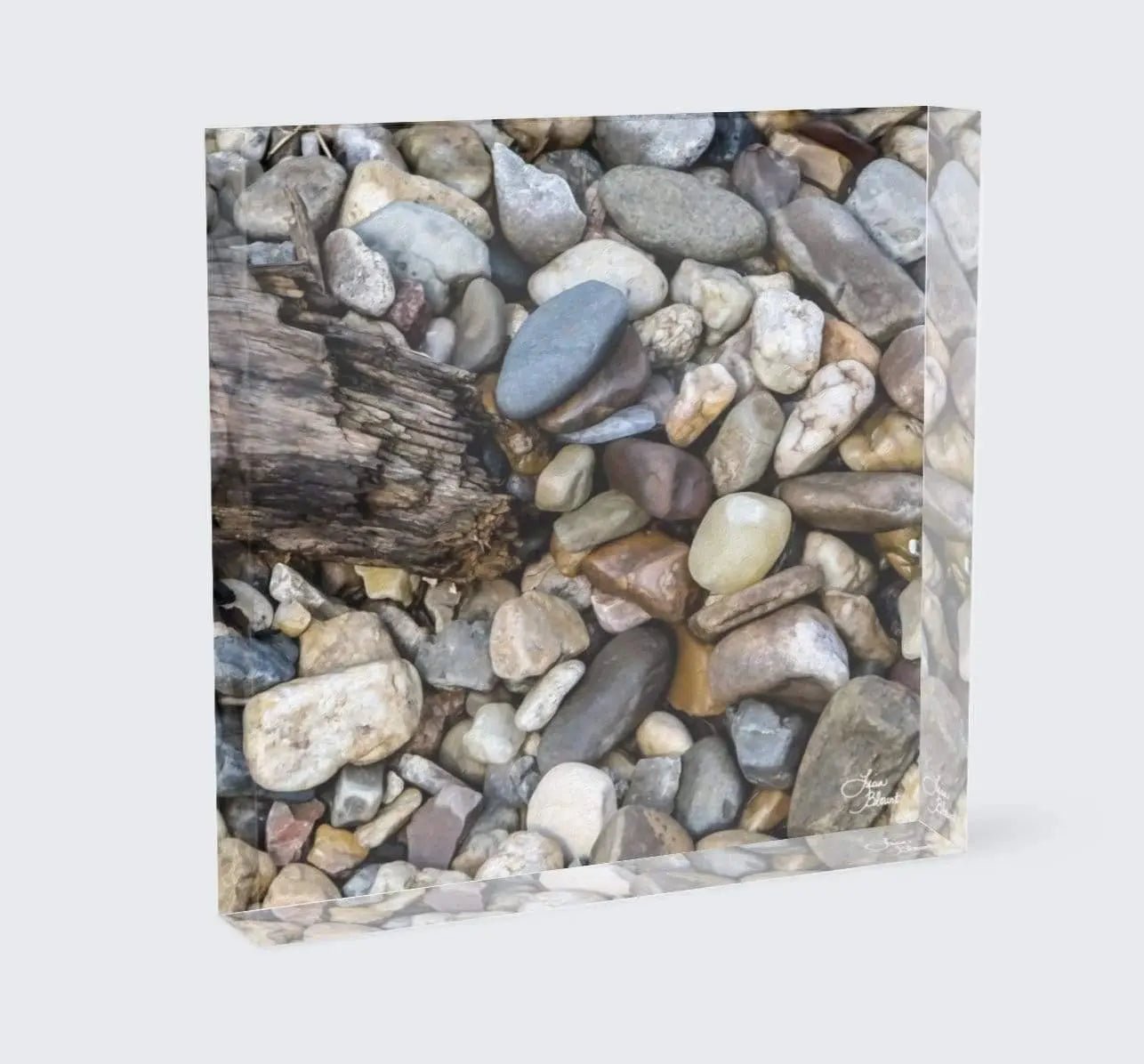 Keystone Rocks acrylic block – 6x6 or 8x8 desk and shelf art featuring colorful South Dakota rocks in abstract nature-inspired photography by Lisa Blount