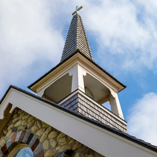 Mackinac little stone church steeple fine art photography by lisa blount