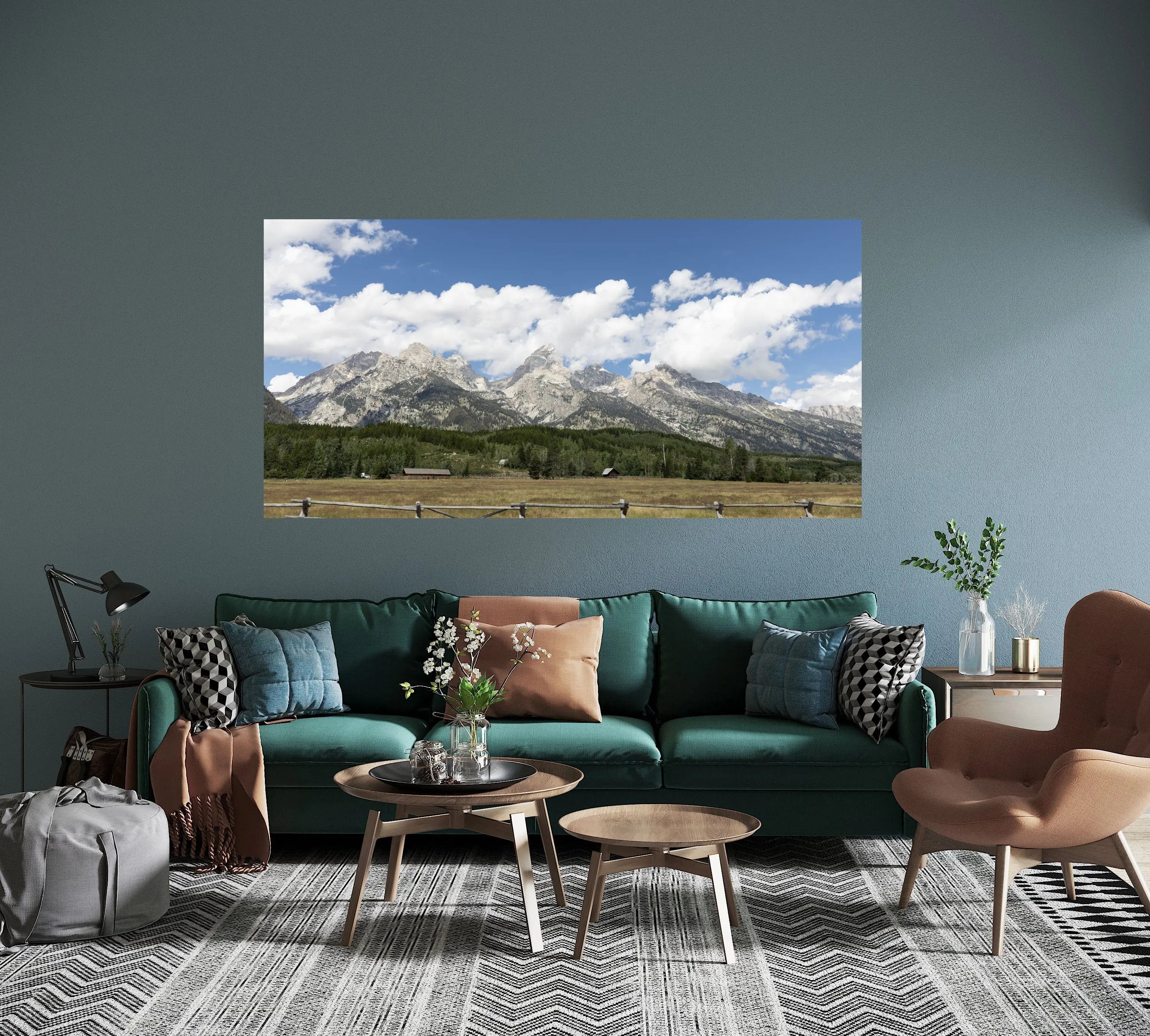 grand tetons majestic fine art photography displayed in a room view